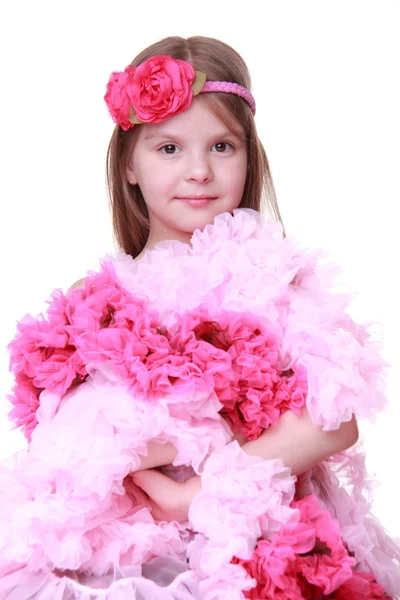 Portret dziewczynki w różowej sukience — Zdjęcie stockowe