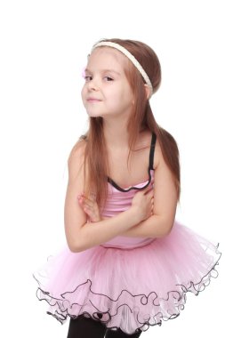 pembe bir tutu gülümseyerek ve beyaz arka plan üzerinde dans güzel saçlı bir balerin kostüm studio görüntüsü büyüleyici dans Elegance dansçı