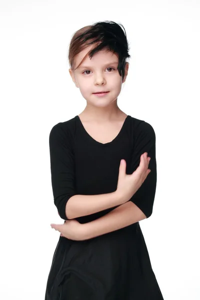 Young ballerina on white background on Beauty and Fashion Beautiful girl in black ballet costume in a dance pose — Stock Photo, Image