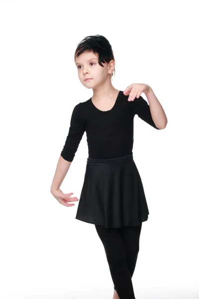情感小芭蕾舞女演员在黑色短裙跳舞像孤立在白色背景黑色 swangirl — 图库照片