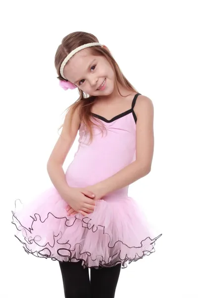 かわいい小さなバレエ ダンサー バレエのポーズで美しい髪立って — ストック写真