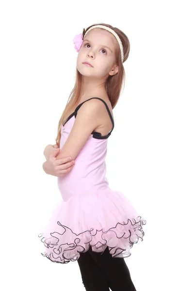 Jovem bailarina vestindo adorável tutu dançando como uma swangirl isolado sobre fundo branco — Fotografia de Stock