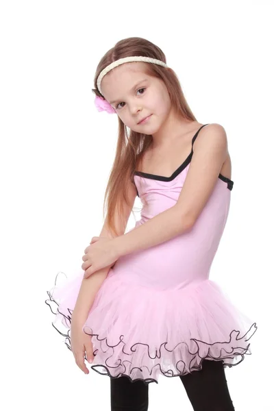 Menina sorridente alegre em um tutu dançando em branco isolado em Beleza e Moda — Fotografia de Stock