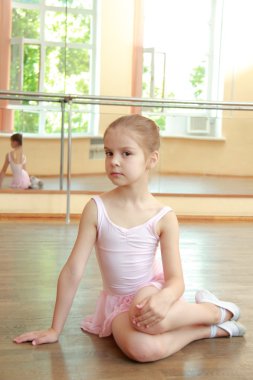 pembe bale tutu ve ahşap dans pistinde bale salonunda pointe yapan genç kız