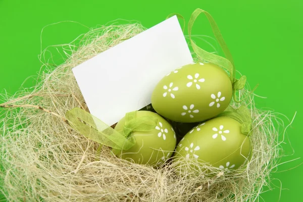 Greeting card on the theme of Easter colored eggs — Stock Photo, Image