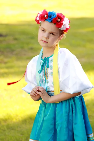 Cute little girl in Ukrainian traditional costume — Stock Photo, Image