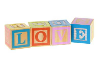 aşk - Ahşap yapı taşlarını izole metin