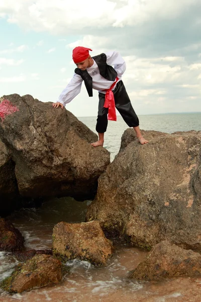 Portrait of a boy dressed as a pirate outdoors — Stock Photo, Image