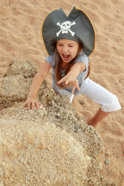 Adorable little girl in pirate hat — Stock Photo, Image