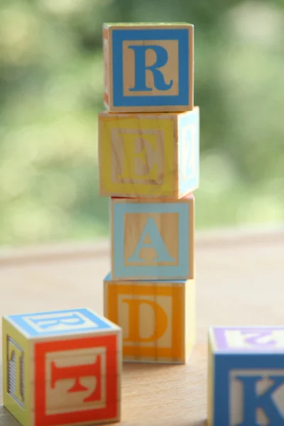 Alfabet block ordnat att bokstavera ordet, "läsa" — Stockfoto