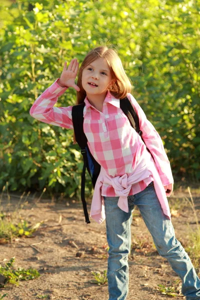 Happy Schoolgirl Outdoor — Stock Photo, Image