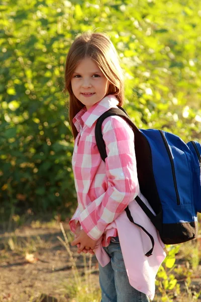 Happy Schoolgirl Outdoor — Stock Photo, Image