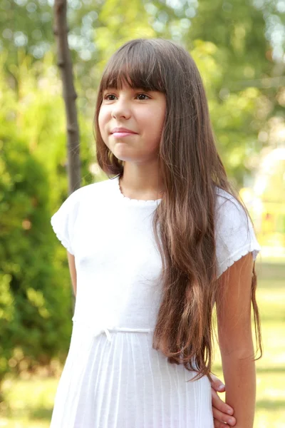 Young girl holding a picnic basket — Stock Photo, Image