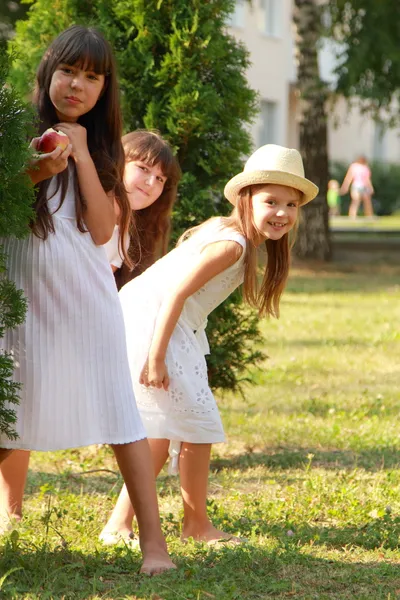 Молодые девушки прогуливаются в парке — стоковое фото