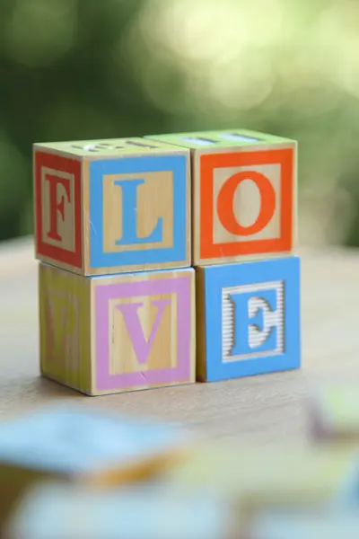 Niños bloques de madera ortografía —  Fotos de Stock