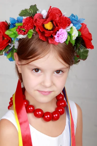 Beautiful little girl with traditional costume of Ukraine — Stock Photo, Image