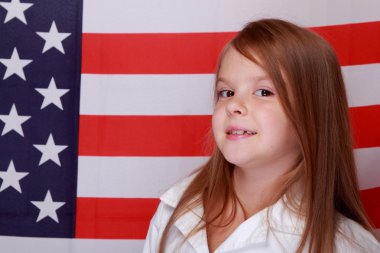 Kız Amerikan bayrağı arka planı