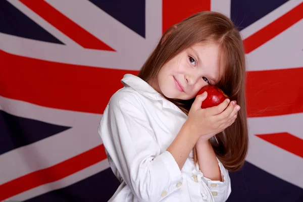 Dame auf dem Hintergrund der britischen Flagge — Stockfoto