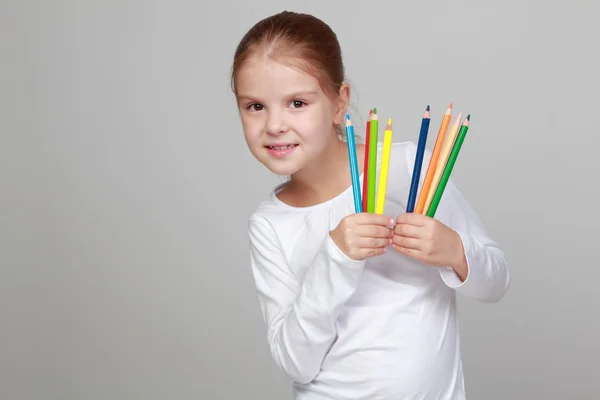 Girl with colored pencils — Stock Photo, Image