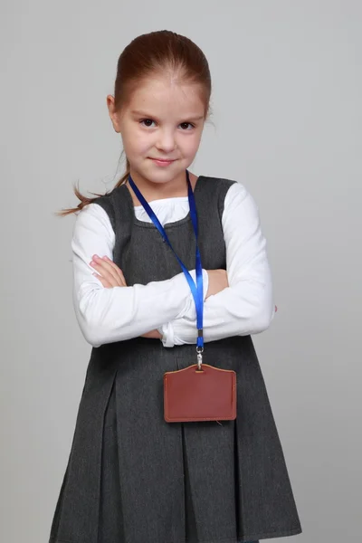 Colegiala con plumas de fieltro de colores —  Fotos de Stock