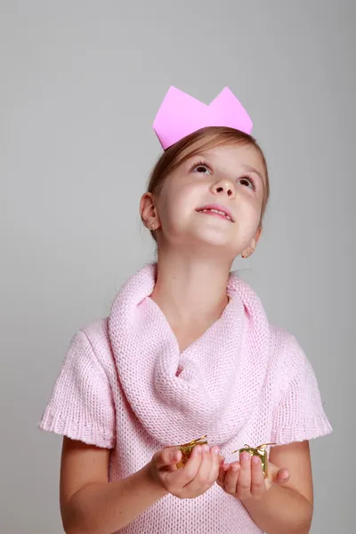 Princess in pink tiara — Stock Photo, Image