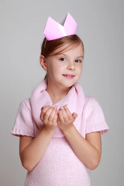 Child in a pink knitted dress — Stock Photo, Image