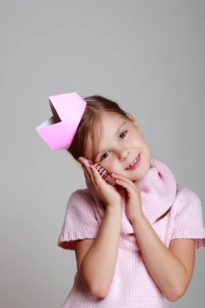 Beauty little princess with pink tiara — Stock Photo, Image