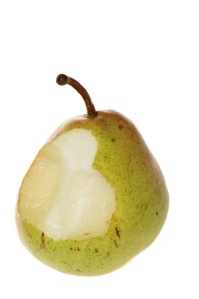 Укушена груша на білому тлі — стокове фото