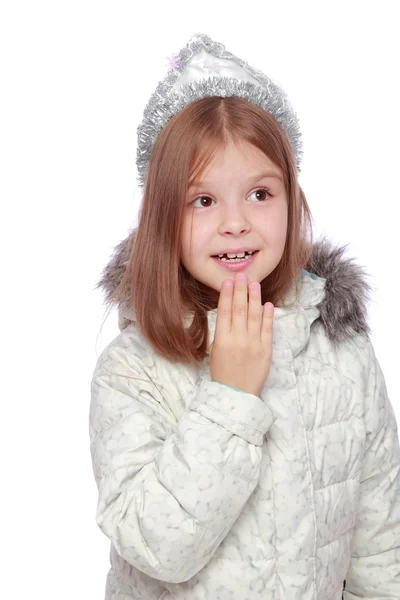 Dziewczyna w zimowe kurtki i w koronie — Zdjęcie stockowe
