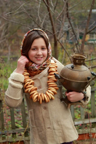 Girl in russian traditional kerchief — Stock Photo, Image