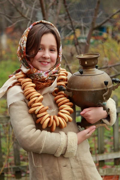 Girl in russian traditional kerchief — Stock Photo, Image