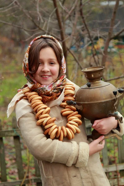 Girl in russian traditional kerchief — Stock Photo, Image