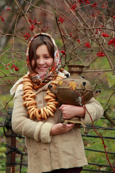 Girl in russian traditional kerchief — Stock Photo, Image