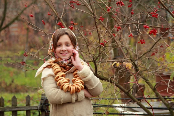 Girl in russian traditional kerchief — Stock Photo, Image