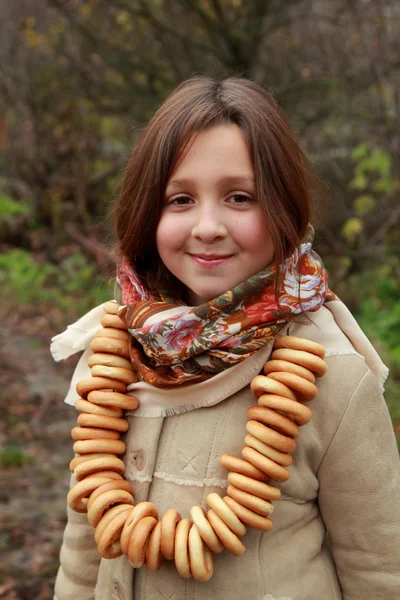 Girl in russian village traditional kerchief — Stock Photo, Image