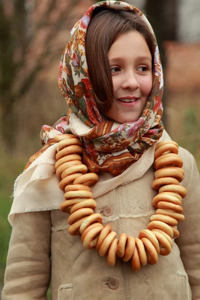 Girl in russian traditional kerchief — Stock Photo, Image