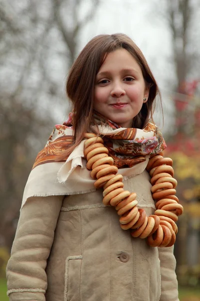 Girl in vintage russian kerchief — Stock Photo, Image