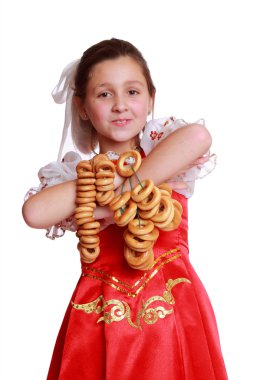 geleneksel Rus kostüm giyen kız