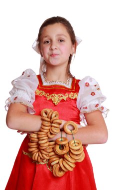 geleneksel Rus kostüm giyen kız