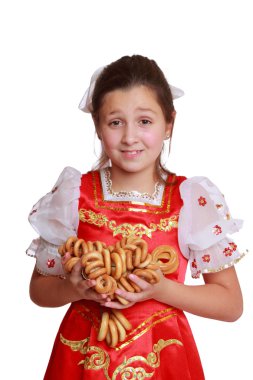 geleneksel Rus kostüm giyen kız