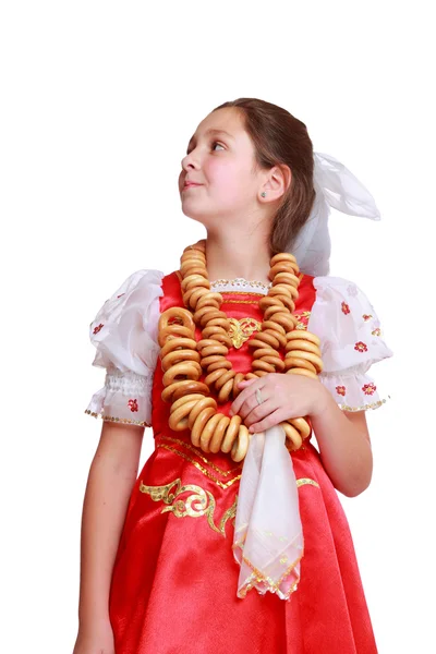 Ragazza che indossa costume tradizionale russo — Foto Stock