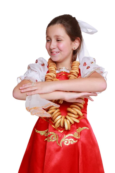 Dziewczyna ubrana w tradycyjnych strojach rosyjskich — Zdjęcie stockowe