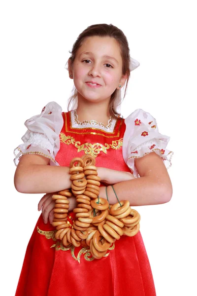 Ragazza che indossa costume tradizionale russo — Foto Stock