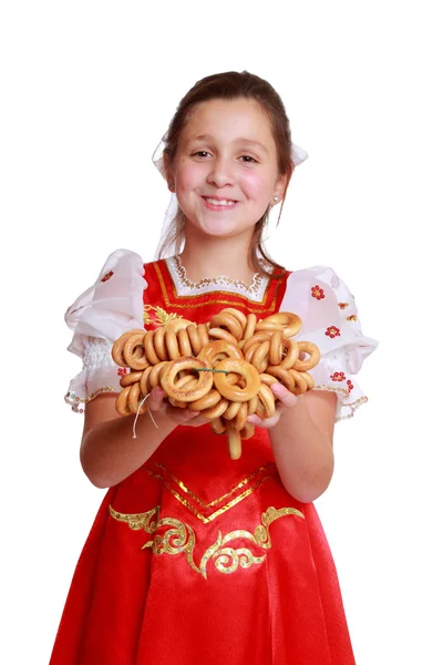 Girl wearing traditional russian costume — Stock Photo, Image