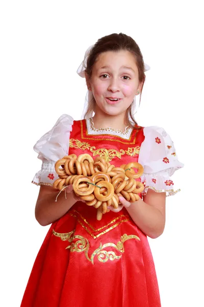 Girl wearing traditional russian costume — Stock Photo, Image