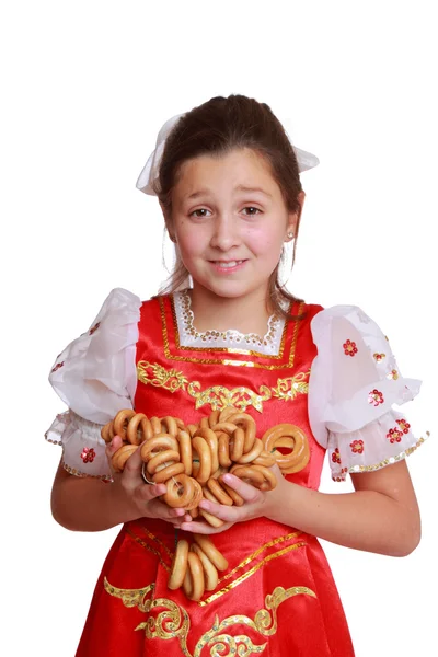 Geleneksel Rus kostüm giyen kız — Stok fotoğraf