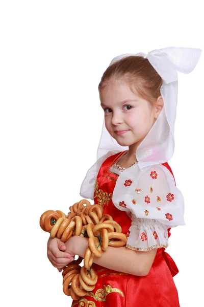 Rysk flicka klädd i traditionell dräkt — Stockfoto