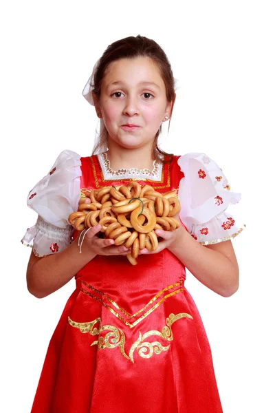 Flicka klädd i traditionell rysk dräkt — Stockfoto