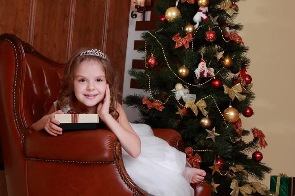 Mooie prinses in de buurt van de vacht-boom — Stockfoto