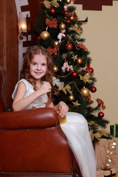 Bella principessa vicino all'albero di pelliccia — Foto Stock